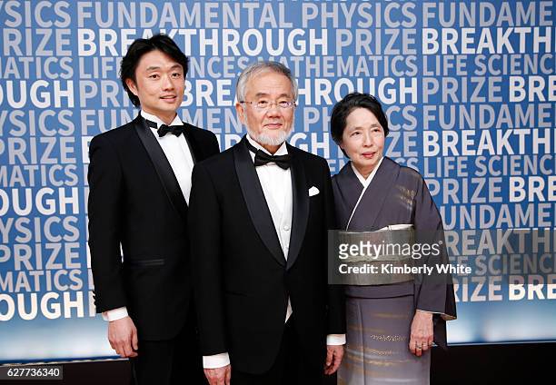 Biologist Yoshinori Ohsumi and family attend the 2017 Breakthrough Prize at NASA Ames Research Center on December 4, 2016 in Mountain View,...
