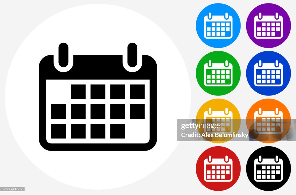 Kalender-Symbol auf flachen Farbkreis-Schaltflächen