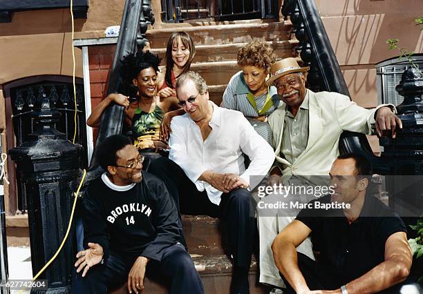 Clockwise from bottom left: Spike Lee, Joie Lee, Rosie Perez, Ruby Dee, Ossie Davis, Roger Guenveur Smith, and Danny Aiello. Do the Right Thing film,...