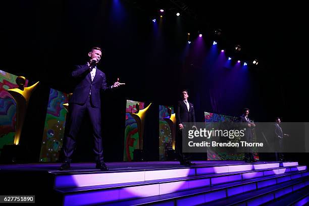 Ben Mingay, Rob Mills, Luke Kennedy and Michael Falzon of Swing On This perform at the 6th AACTA Awards Presented by Foxtel | Industry Dinner...