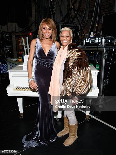 Deborah Cox and Dionne Warwick pose backstage at "The Bodyguard" Opening Night at Paper Mill Playhouse on December 4, 2016 in Millburn, New Jersey.