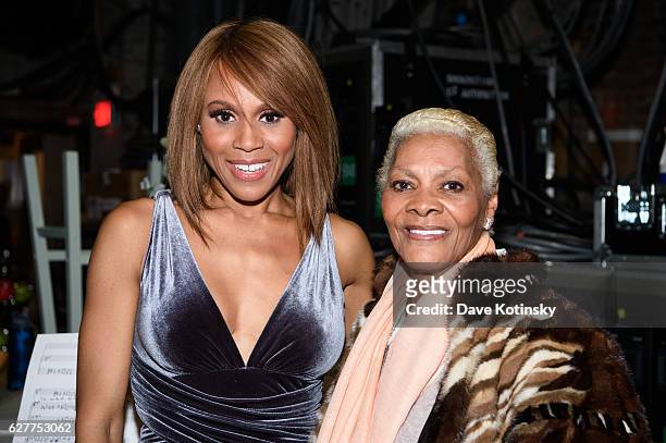 Deborah Cox and Dionne Warwick pose backstage at "The Bodyguard" Opening Night at Paper Mill Playhouse on December 4, 2016 in Millburn, New Jersey.