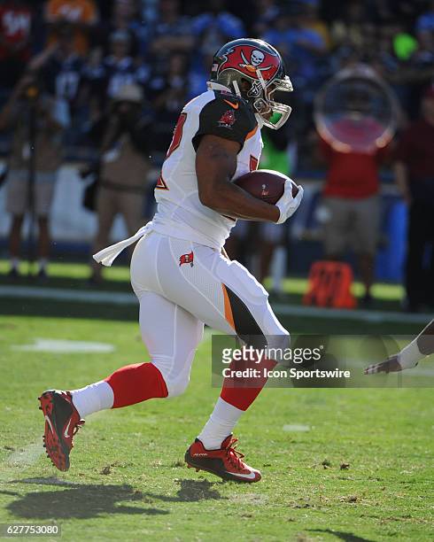 Tampa Bay Buccaneers Running Back Doug Martin runs the ball during the NFL football game between the Tampa Bay Buccaneers and the San Diego Chargers...