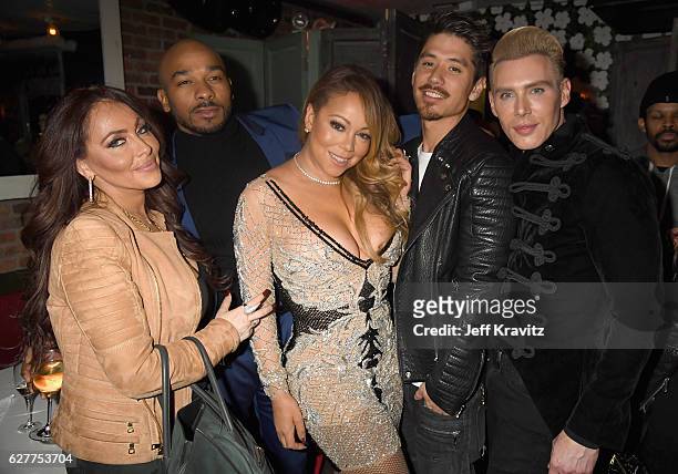Stella Bulochnikov, Anthony Burrell, Mariah Carey, Bryan Tanaka, and Kristofer Buckle attend MARIAH'S WORLD Viewing Party at Catch on December 4,...