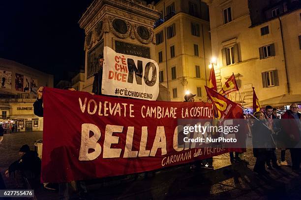 People take to the streets in Rome, Italy, on 5 December 2016 after the results of the italian constitutional referendum to celebrate the victory of...