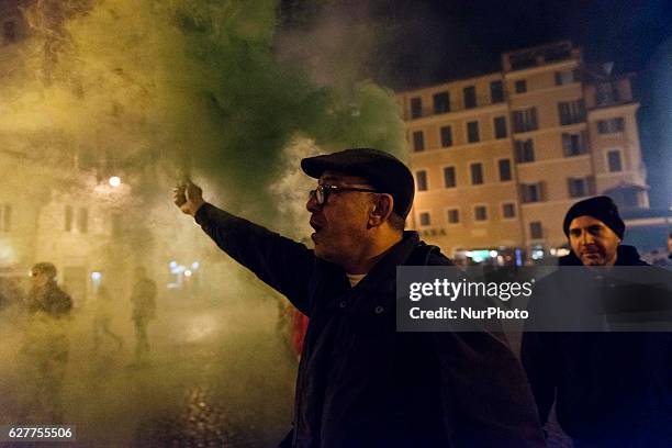 People take to the streets in Rome, Italy, on 5 December 2016 after the results of the italian constitutional referendum to celebrate the victory of...