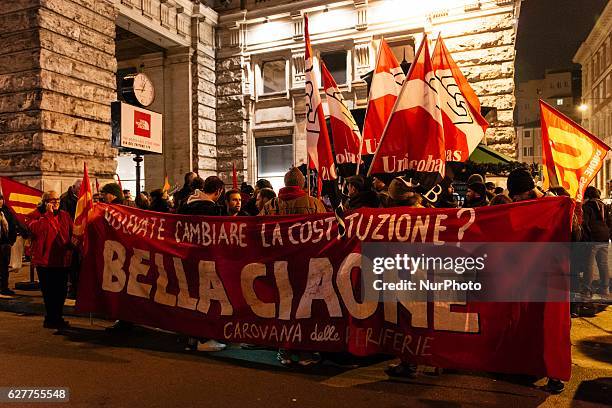 People take to the streets in Rome, Italy, on 5 December 2016 after the results of the italian constitutional referendum to celebrate the victory of...