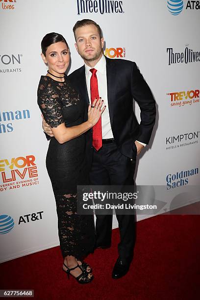 Actress Jamie-Lynn Sigler and Cutter Dykstra arrive at the TrevorLIVE Los Angeles 2016 Fundraiser at The Beverly Hilton Hotel on December 4, 2016 in...