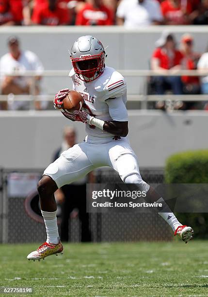 Nicholls State Colonels wide receiver Damion Jeanpiere makes an open field reception late in the second half. The Georgia Bulldogs defeated the...