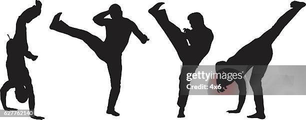 muscular man in various actions - capoeira stock illustrations