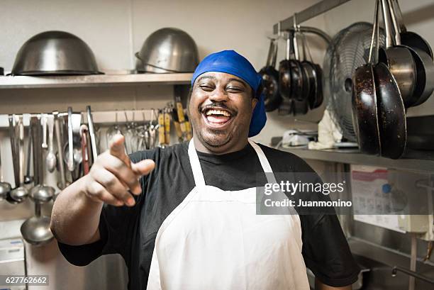 laughing cook - chubby face stockfoto's en -beelden