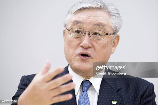 Toshiaki Higashihara, president and chief executive officer of Hitachi Ltd., speaks during a group interview at the company's headquarters in Tokyo,...