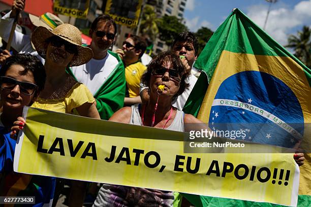 Brazilians protest on Boa Viagem Avenue, Recife, northeastern Brazil. The protests are against corruption and in support of the anti-corruption...