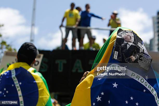 Brazilians protest on Boa Viagem Avenue, Recife, northeastern Brazil. The protests are against corruption and in support of the anti-corruption...