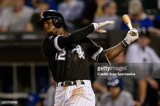 Chicago White Sox Shortstop Tim Anderson [10462] swings at a pitch in the 6th inning during a game between the Kansas City Royals and the Chicago...