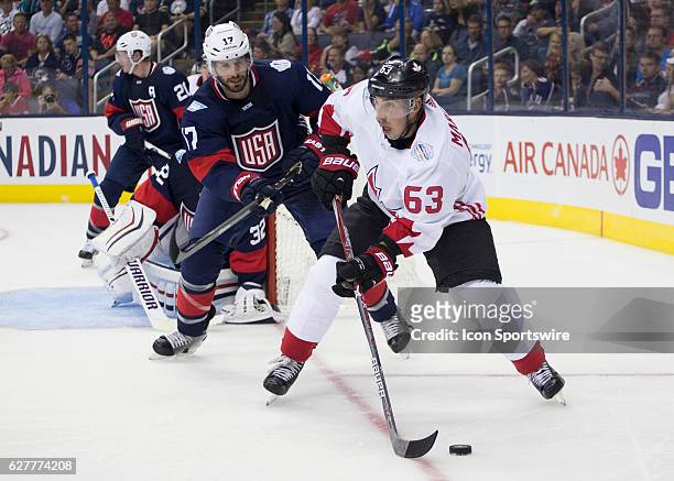 Brad Marchand of Team Canada and Ryan Kesler of Team USA during the World Cup of Hockey friendly between Team USA and Team Canada held at Nationwide...