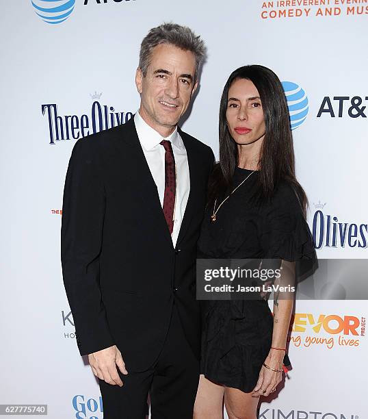 Actor Dermot Mulroney and wife Tharita Cesaroni attend the TrevorLIVE Los Angeles 2016 fundraiser at The Beverly Hilton Hotel on December 4, 2016 in...