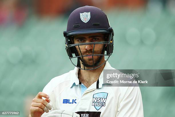 Ryan Carters of the NSW Blues looks on during day one of the Sheffield Shield match between South Australia and New South Wales at Adelaide Oval on...