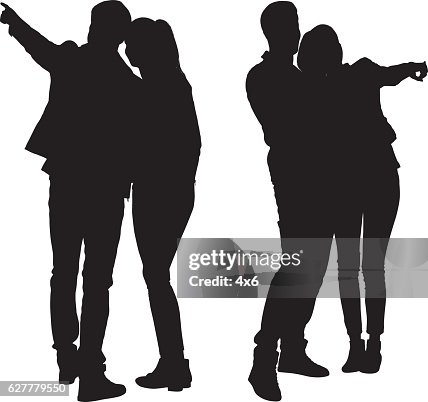 Couple pointing away Couple pointing away