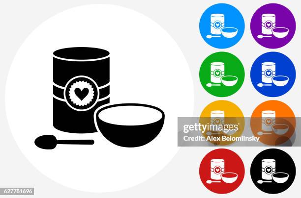 oatmeal and bowl icon on flat color circle buttons - red breakfast graphics stock illustrations