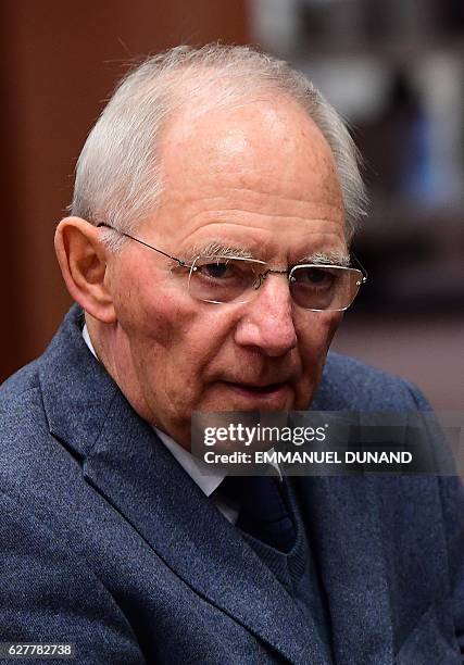 German Finance Minister Wolfgang Schauble arrives to take part in a Eurogroup finance ministers meeting at the European Council in Brussels, on...