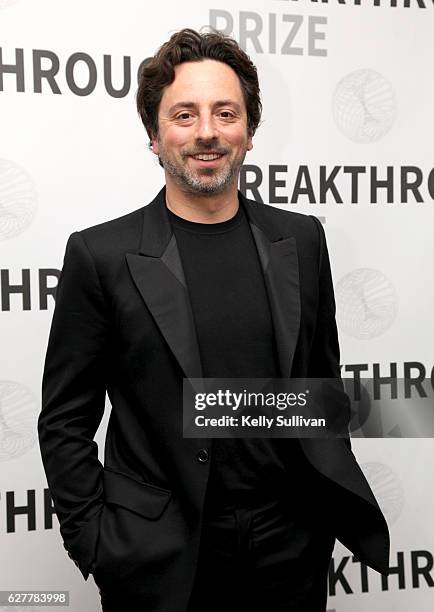 Breakthrough Prize Co-Founder and President of Alphabet Inc. Sergey Brin attends the 2017 Breakthrough Prize at NASA Ames Research Center on December...