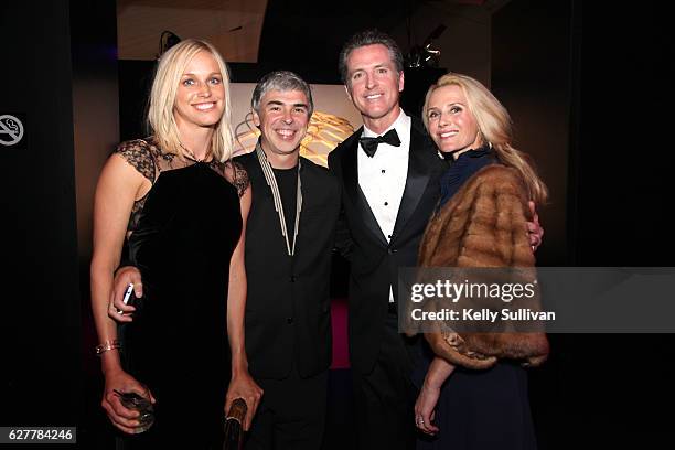 Dr. Lucinda Southworth, CEO of Alphabet Larry Page, Lieutenant Governor Gavin Newsom, and filmmaker Jennifer Siebel Newsom attend the 2017...