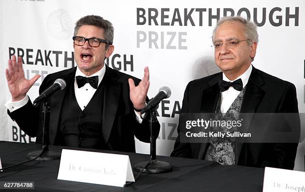 Dr. Cumrun Vafa and physicist Andrew Strominger attend the 2017 Breakthrough Prize at NASA Ames Research Center on December 4, 2016 in Mountain View,...