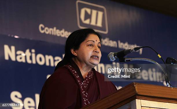 Tamil Nadu Chief minister J Jayalalithaa at the Confederation of Indian Industry National Council Meeting on July 5, 2011 in Chennai, India. AIADMK...