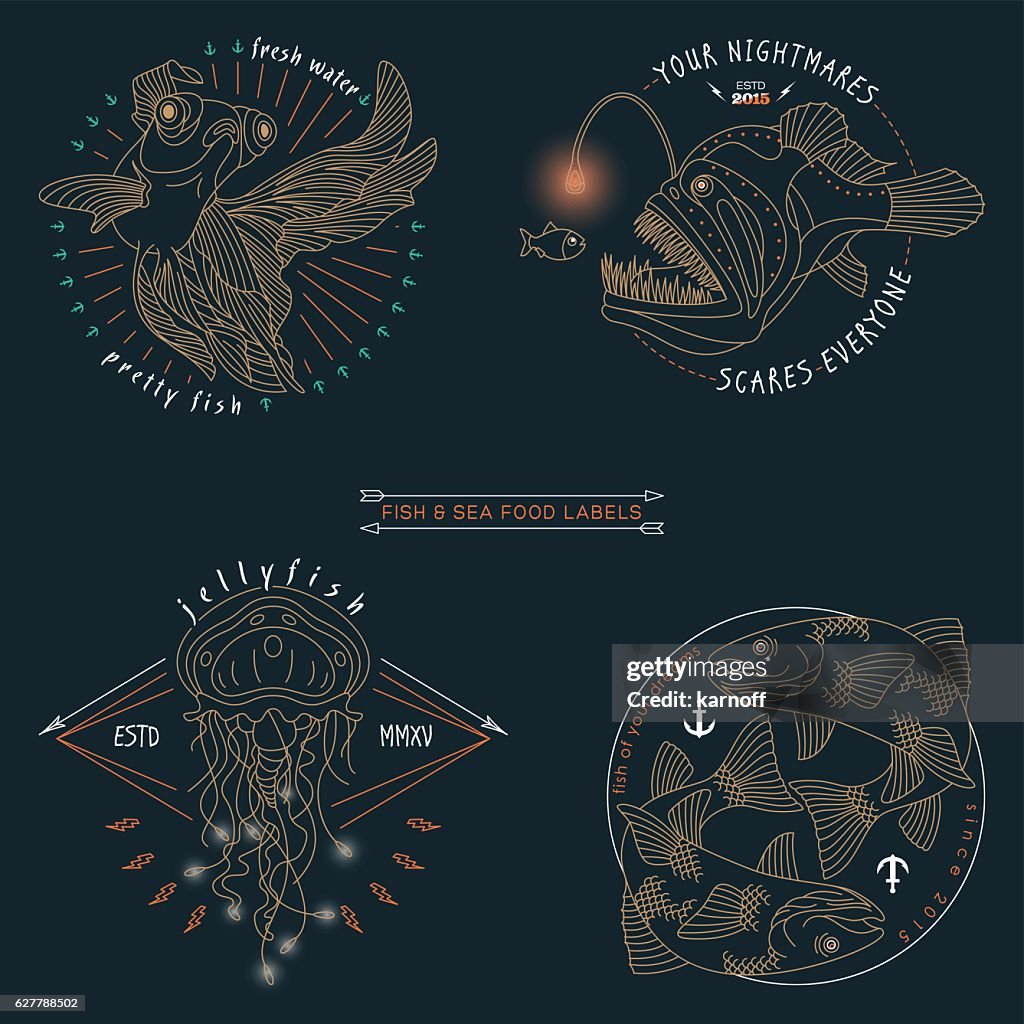 Color Fish Badge Fish Labels Badges High-Res Vector Graphic - Getty Images