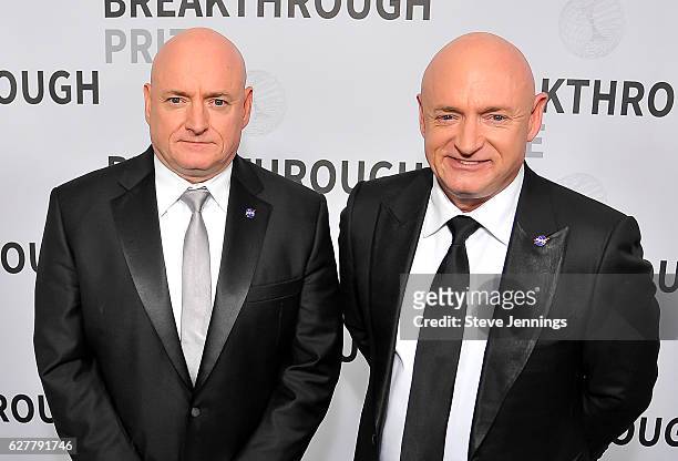 Former NASA Astronauts Scott Kelly and Mark Kelly attend the Red Carpet at the 5th Annual Breakthrough Prize Ceremony at NASA Ames Research Center on...