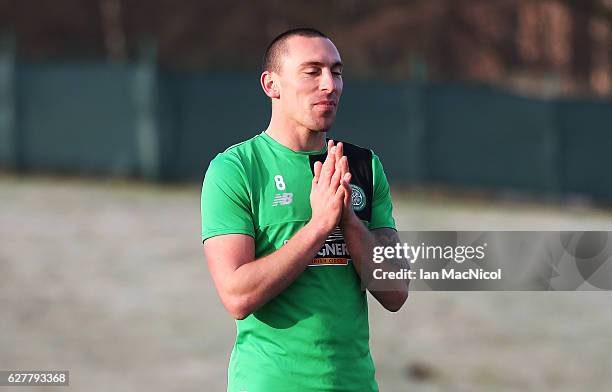 Scott Brown of Celtic is seen during a Celtic FC training session ahead of their UEFA Champions League match against Manchester City at Lennoxtown...