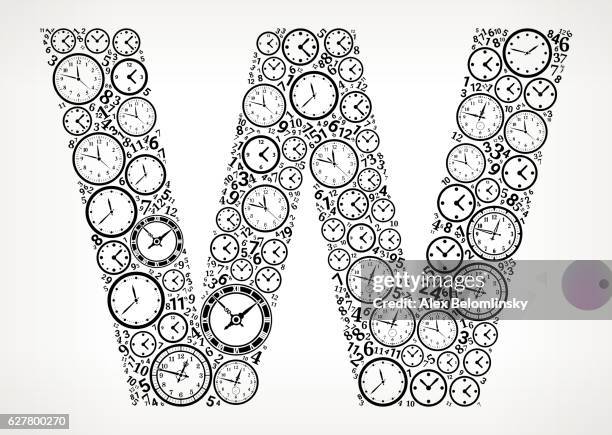 ilustrações de stock, clip art, desenhos animados e ícones de letter w on time and clock vector icon pattern - 10 seconds or greater