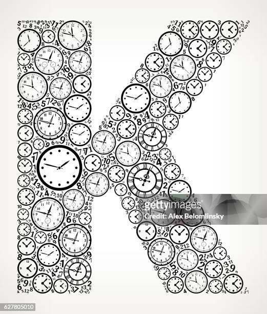 ilustrações de stock, clip art, desenhos animados e ícones de letter k on time and clock vector icon pattern - 10 seconds or greater