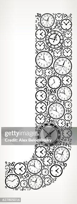 Letter J on Time and Clock Vector Icon Pattern Letter J on Time and Clock Vector Icon Pattern