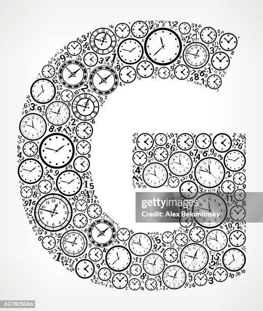 buchstabe g auf zeit und uhr vektor-symbol-muster - 10 seconds or greater stock-grafiken, -clipart, -cartoons und -symbole