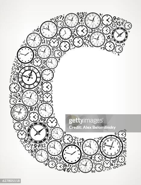 buchstabe c auf zeit und uhr vektor-symbol-muster - 10 seconds or greater stock-grafiken, -clipart, -cartoons und -symbole