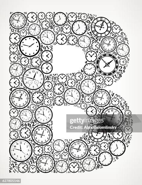 buchstabe b auf zeit und uhr vektor-symbol-muster - 10 seconds or greater stock-grafiken, -clipart, -cartoons und -symbole