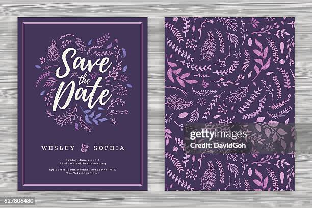 bildbanksillustrationer, clip art samt tecknat material och ikoner med floral wedding invitation template - purpur