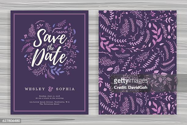 floral wedding invitation template - magenta stock illustrations