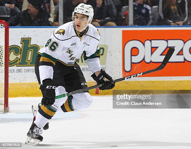 Chris Martenet of the London Knights skates against the Flint Firebirds during an OHL game at Budweiser Gardens on December 4, 2016 in London,...