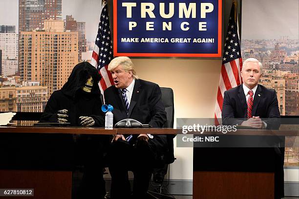 Emma Stone" Episode 1712 -- Pictured: Alec Baldwin as Donald Trump and Beck Bennett as Mike Pence during the "Classroom Cold Open" sketch on December...