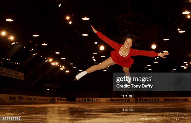 Portrait of Olympic figure skater Dorothy Hamill of the United States before the ISU World Figure Skating Championships on 1 March 1975 in Colorado...