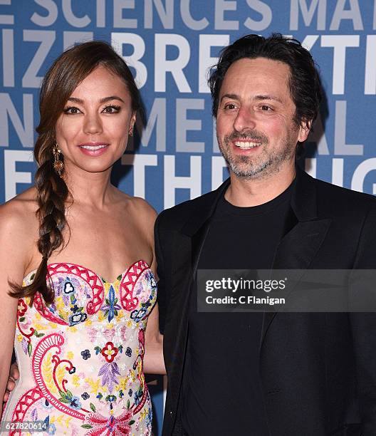 Breakthrough Prize Co-founder and Co-founder of Google, Sergey Brin and Nicole Shannahan attend the 2017 Breakthrough Prize at NASA Ames Research...