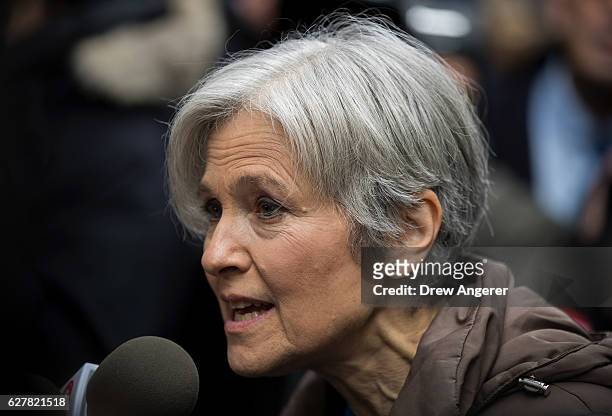 Green Party presidential candidate Jill Stein speaks at a news conference on Fifth Avenue across the street from Trump Tower December 5, 2016 in New...