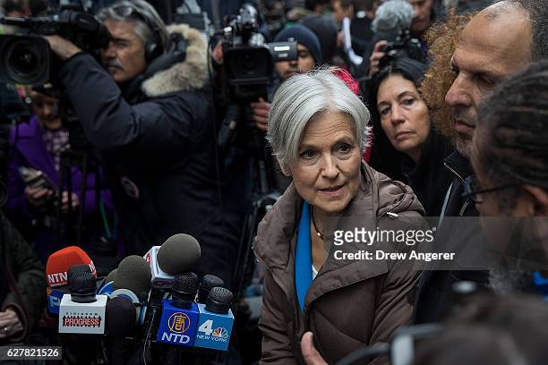 Green Party presidential candidate Jill Stein speaks at a news conference on Fifth Avenue across the street from Trump Tower December 5, 2016 in New...