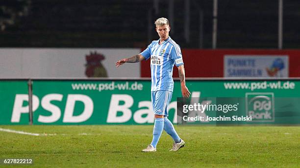 Philip Tuerpitz of Chemnitz after the Third League match between Preussen Muenster and Chemnitzer FC at Preussenstadion on December 2, 2016 in...