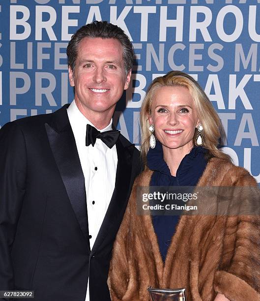 Lieutenant Governor Gavin Newsom and wife Jennifer Siebel Newsom attend the 2017 Breakthrough Prize at NASA Ames Research Center on December 4, 2016...
