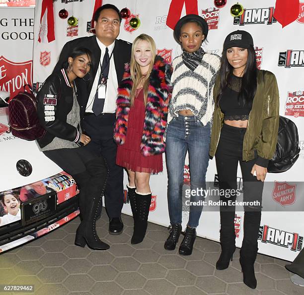 Singer Diamond White, Anthony Begonia, Alice Aoki, actress Sierra McClain, and guest attend The Salvation Army hosts #RockTheRedKettle Concert at...