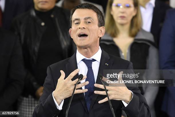 French Prime Minister Manuel Valls delivers a speech to announce his bid to become the Socialist presidential candidate in the 2017 presidential...
